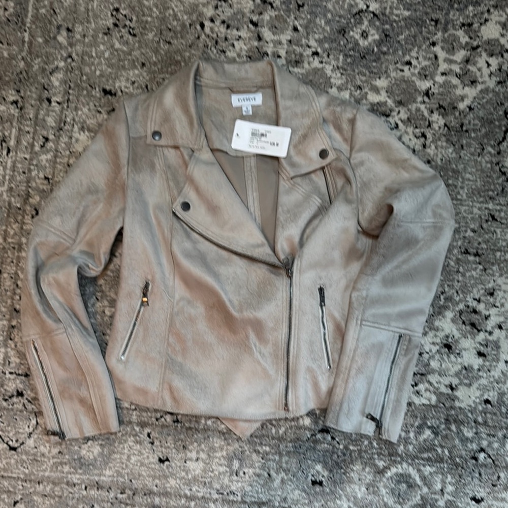 Cyrus Gray Leather Jacket Asymmetrical Zipper Notched Lapel